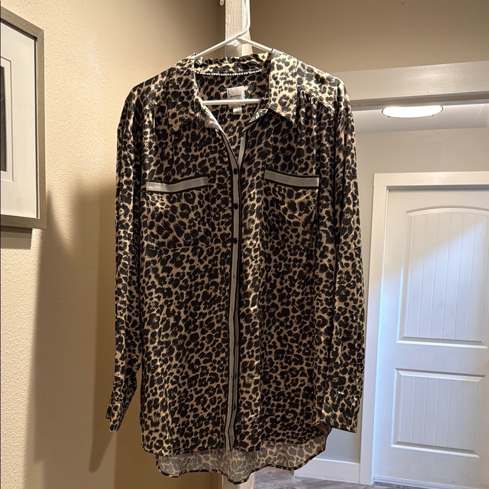 Anthropologie Maeve Silky Shirt Leopard Button Up
